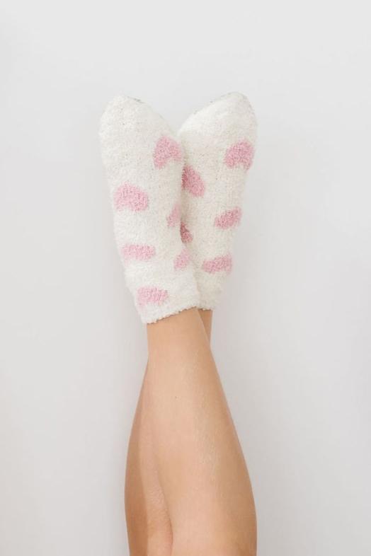 Coconut/Light Pink Heart Cozy Socks
