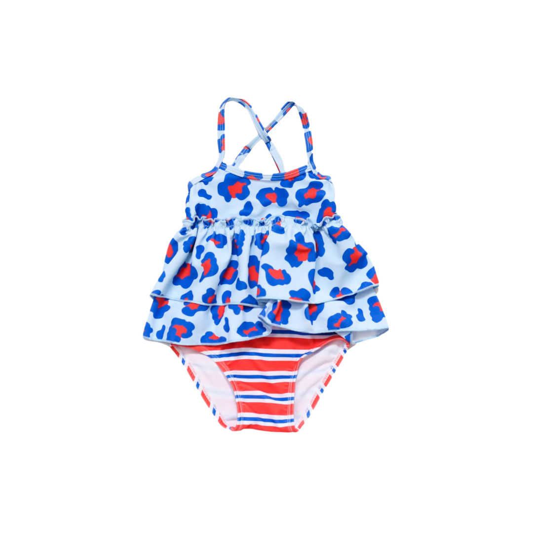 Isla Bella Two Piece Swimsuit with adjustable straps and ruffled bottom.