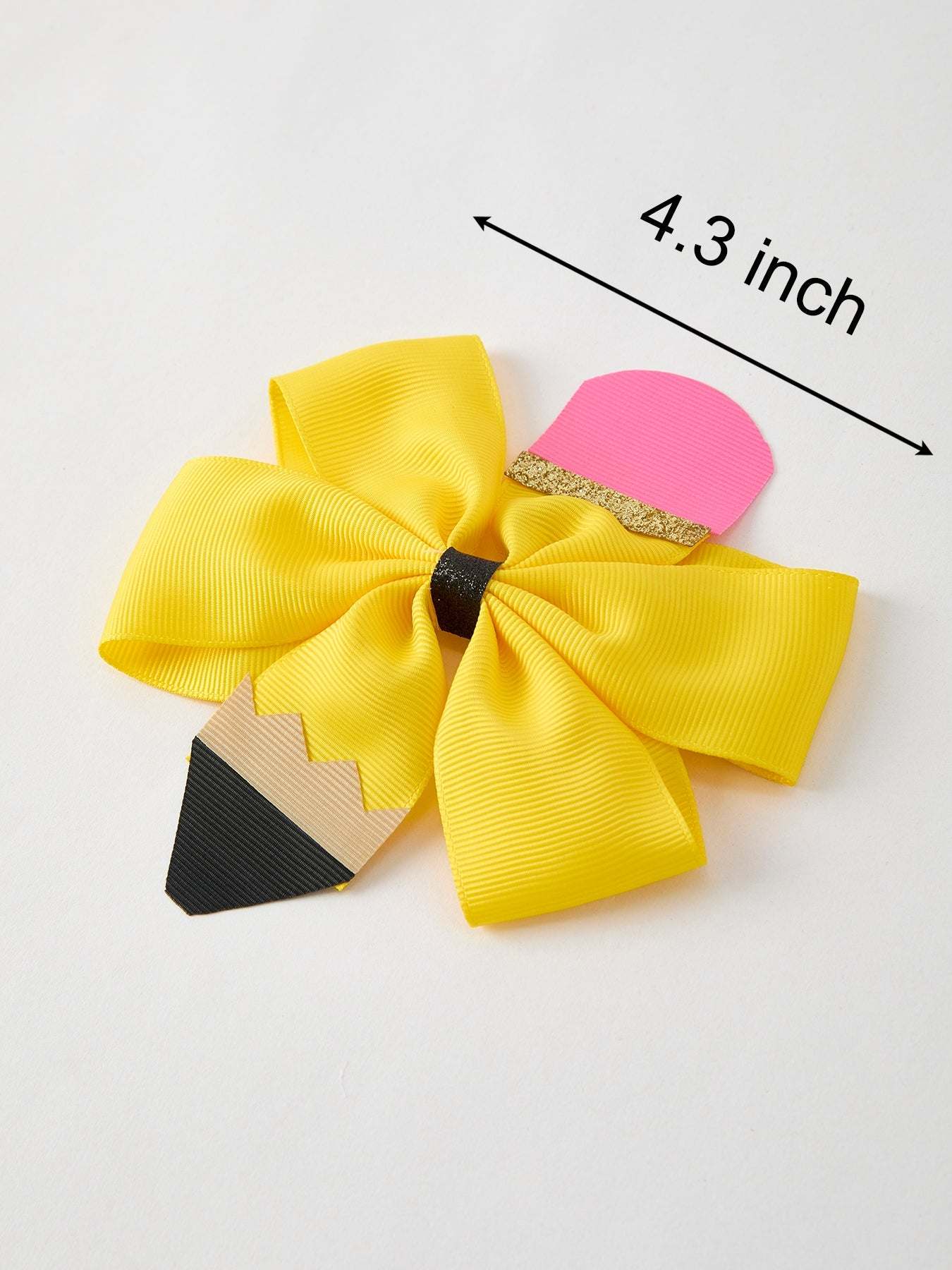 Back To School Pencil Bow 4.3 inch Hair Clip Bows - full length view