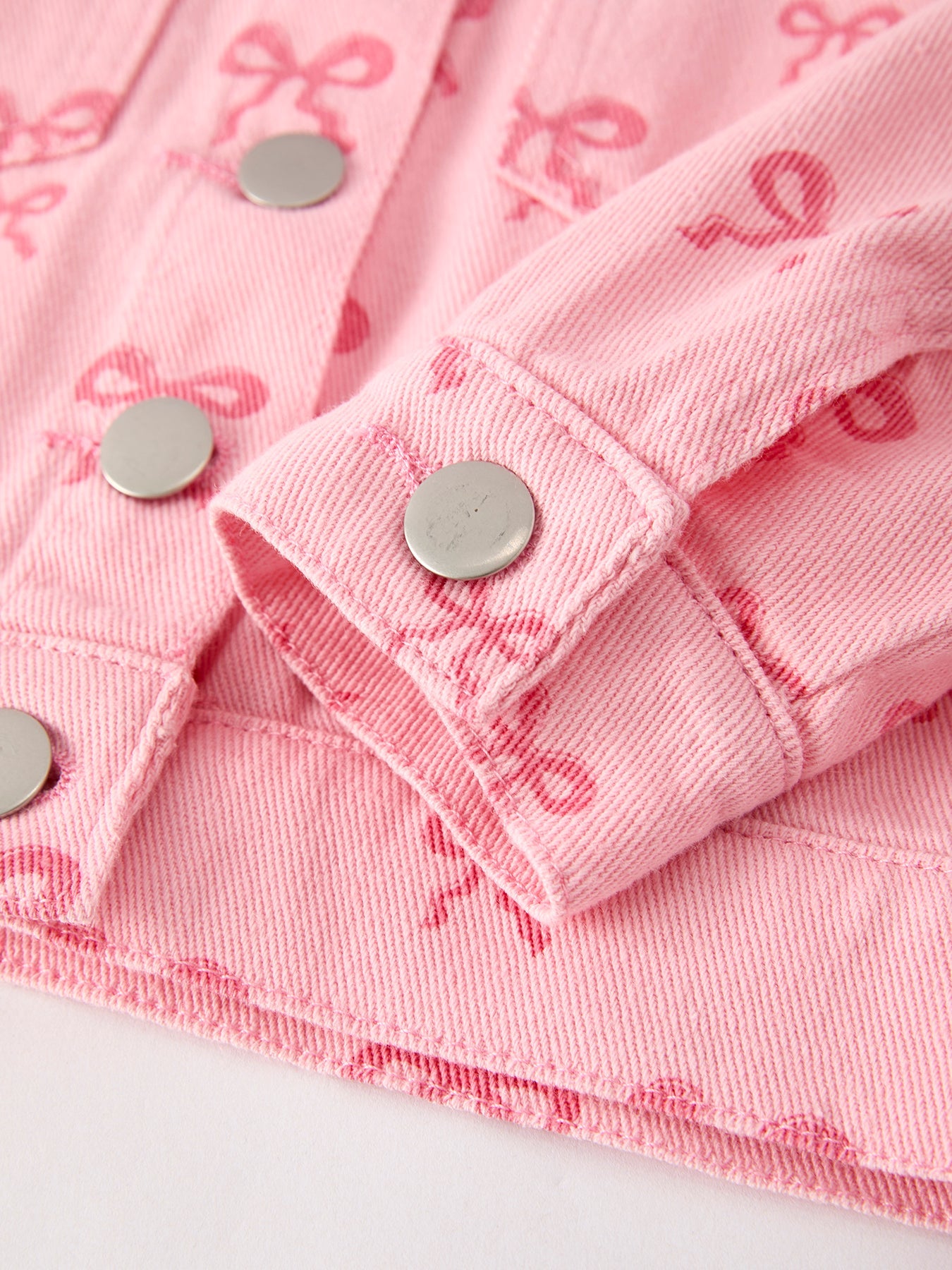 Pink Fall Girls Butterfly Print Denim Top additional product view