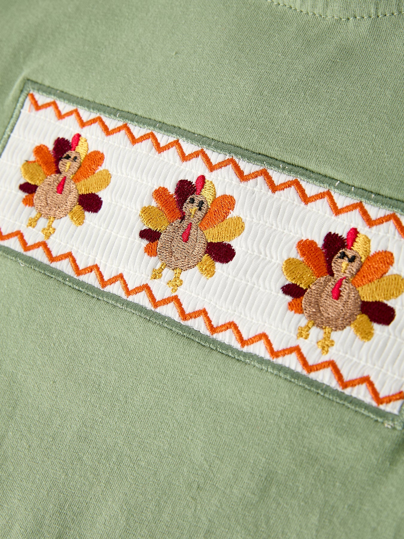 Fall Thanksgiving Chicken Smock Embroidered Green Plaid Boys 'Set