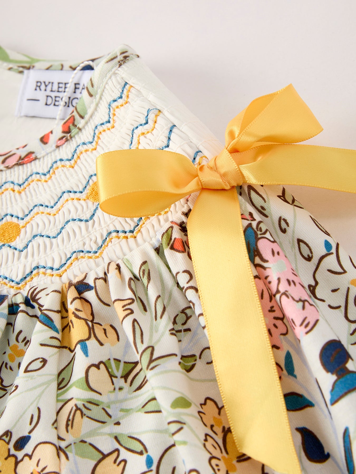 Fall Embroidery Smocking Bow Floral Leaf Baby Girls Dress