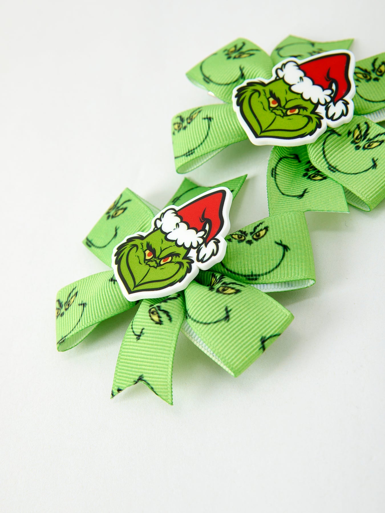 Christmas Character Green Bow 3.3 inch Hairpin (2pcs)