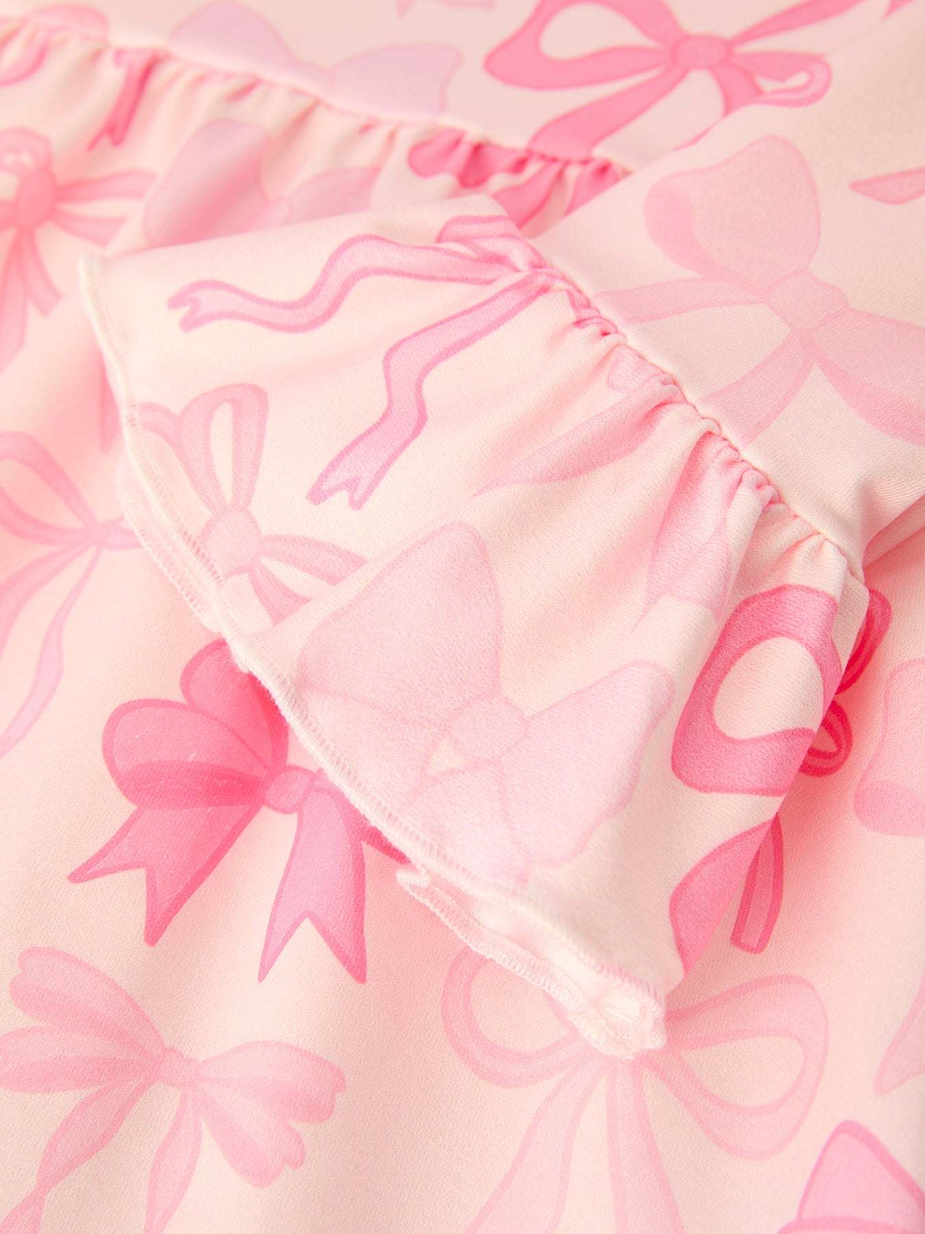 Girls Pink Bow Print Ruffled Long-sleeved Set
