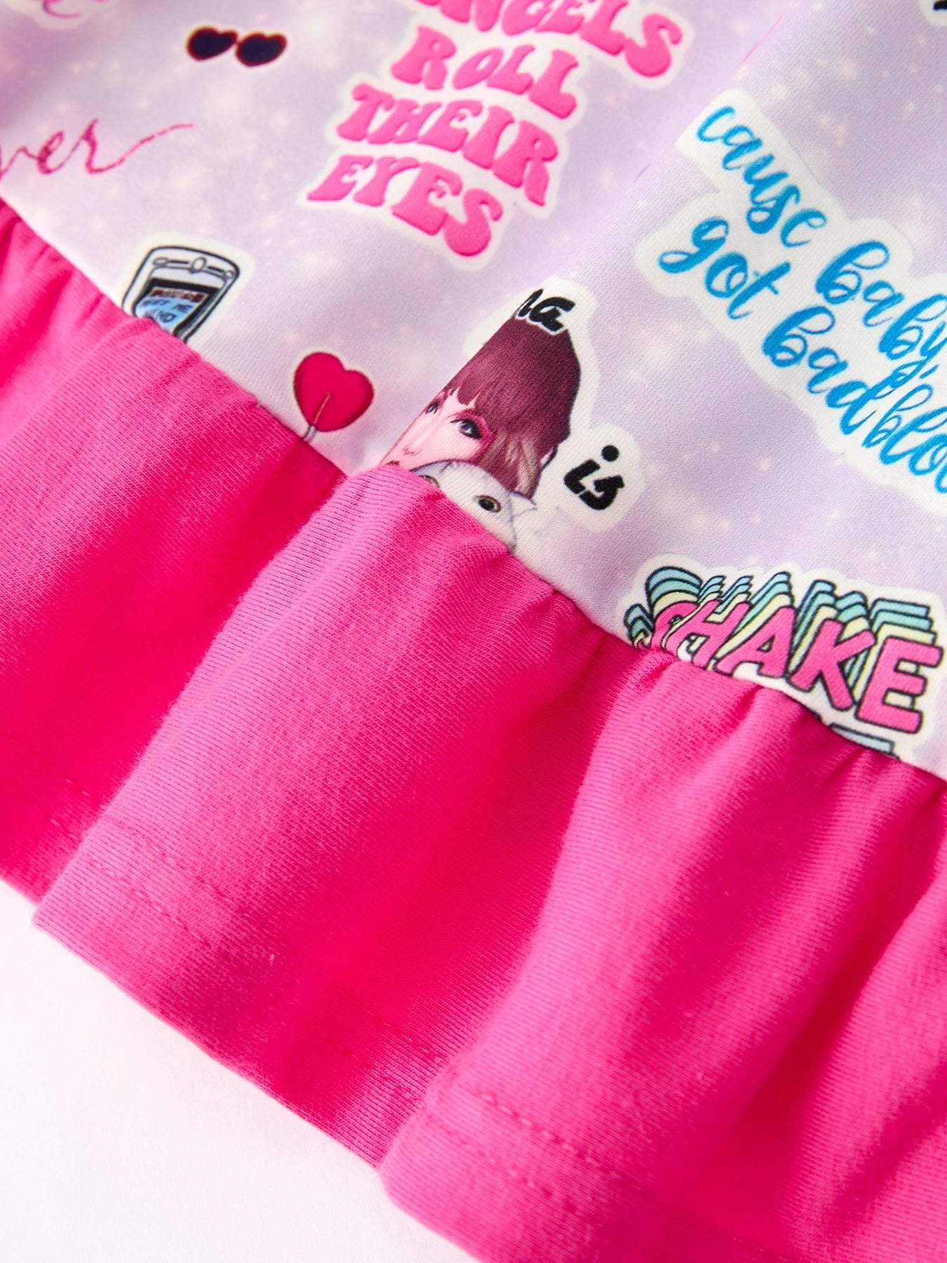 Purple TS Print Ruffle Girls' Short Sleeve Dress