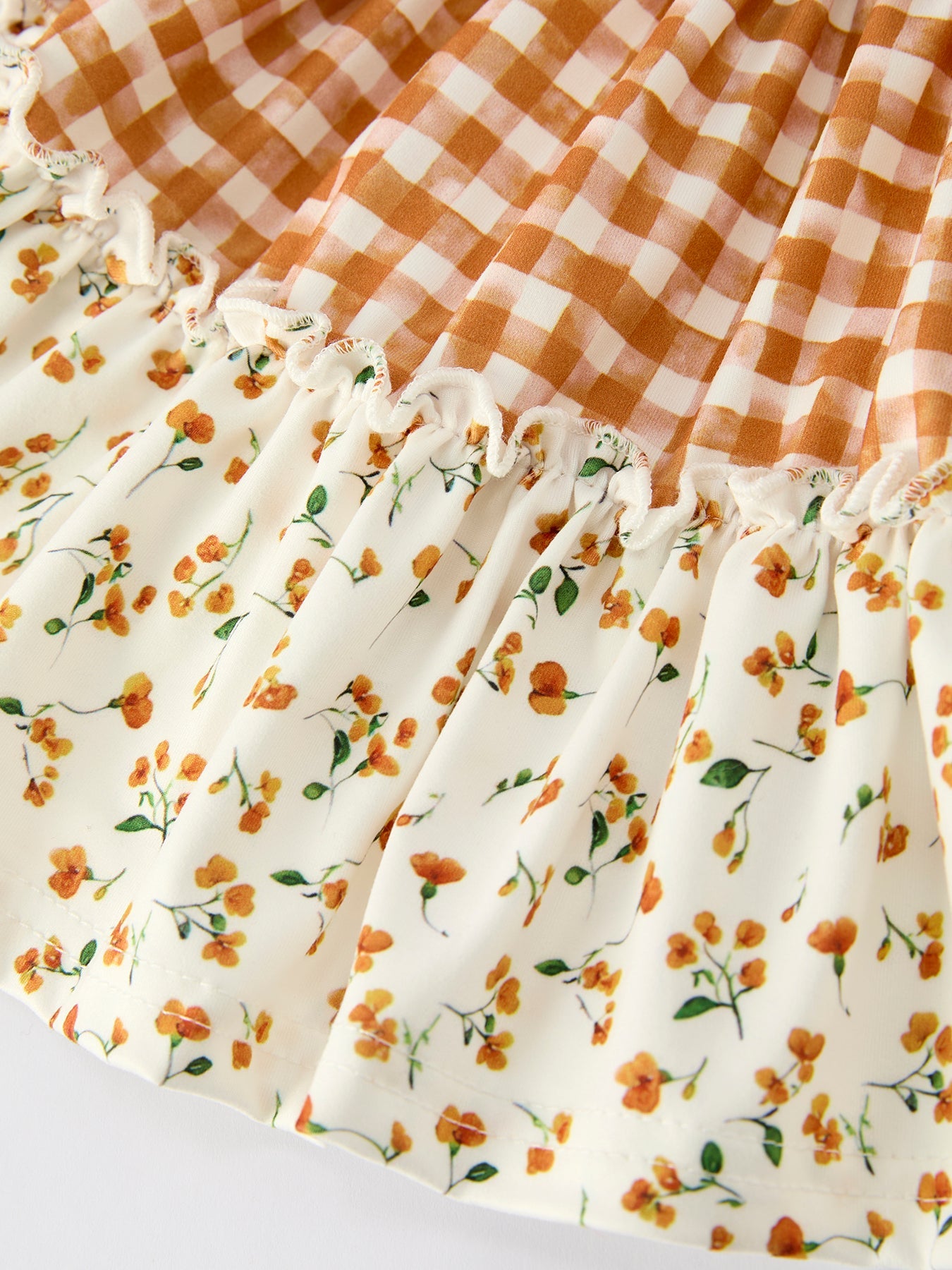 Autumn Patchwork Floral & Plaid Long Sleeve Girls Dress