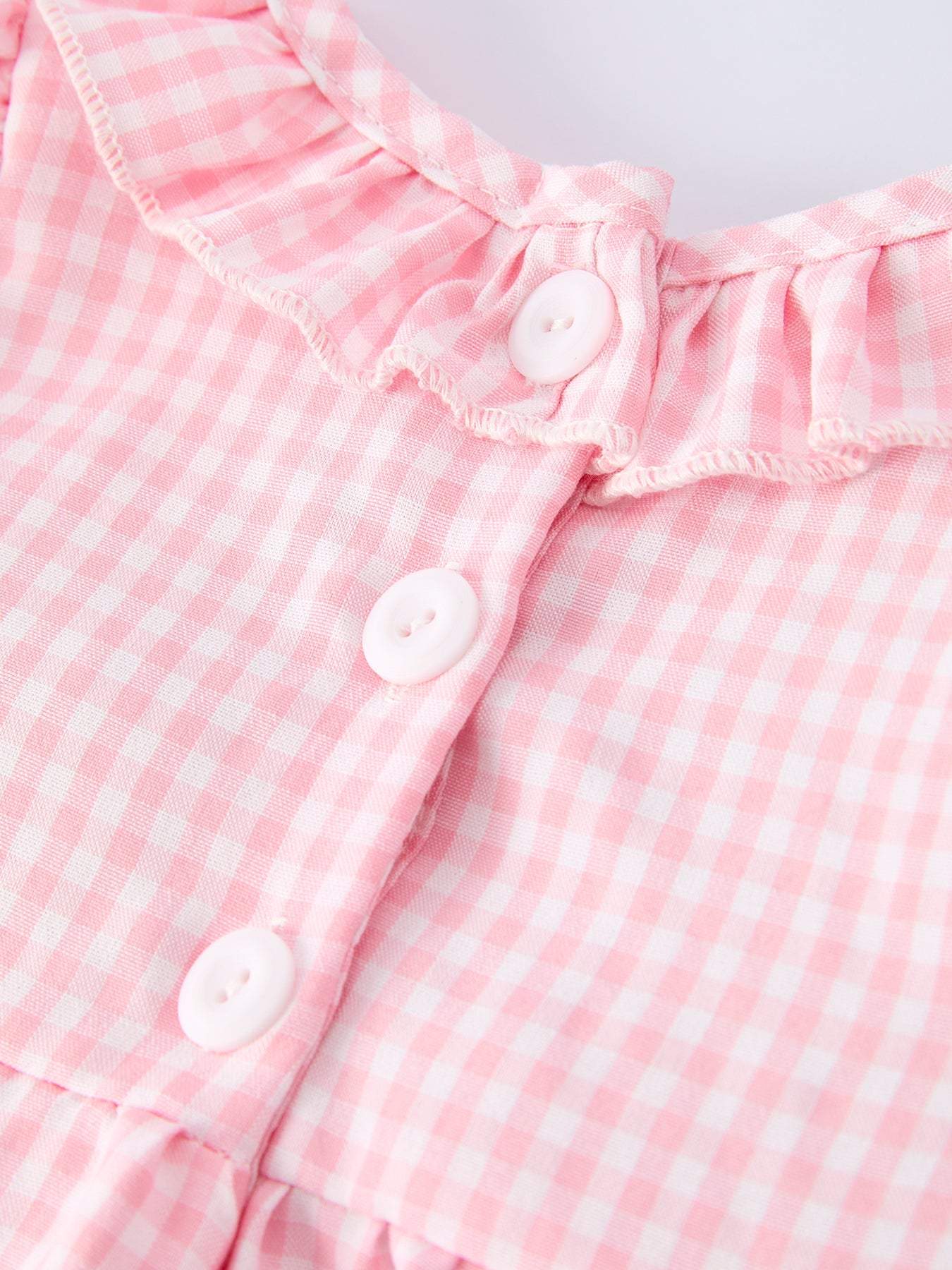 Baby Girls Summer Crocodile Embroidered Smocked Romper fabric and material close-up