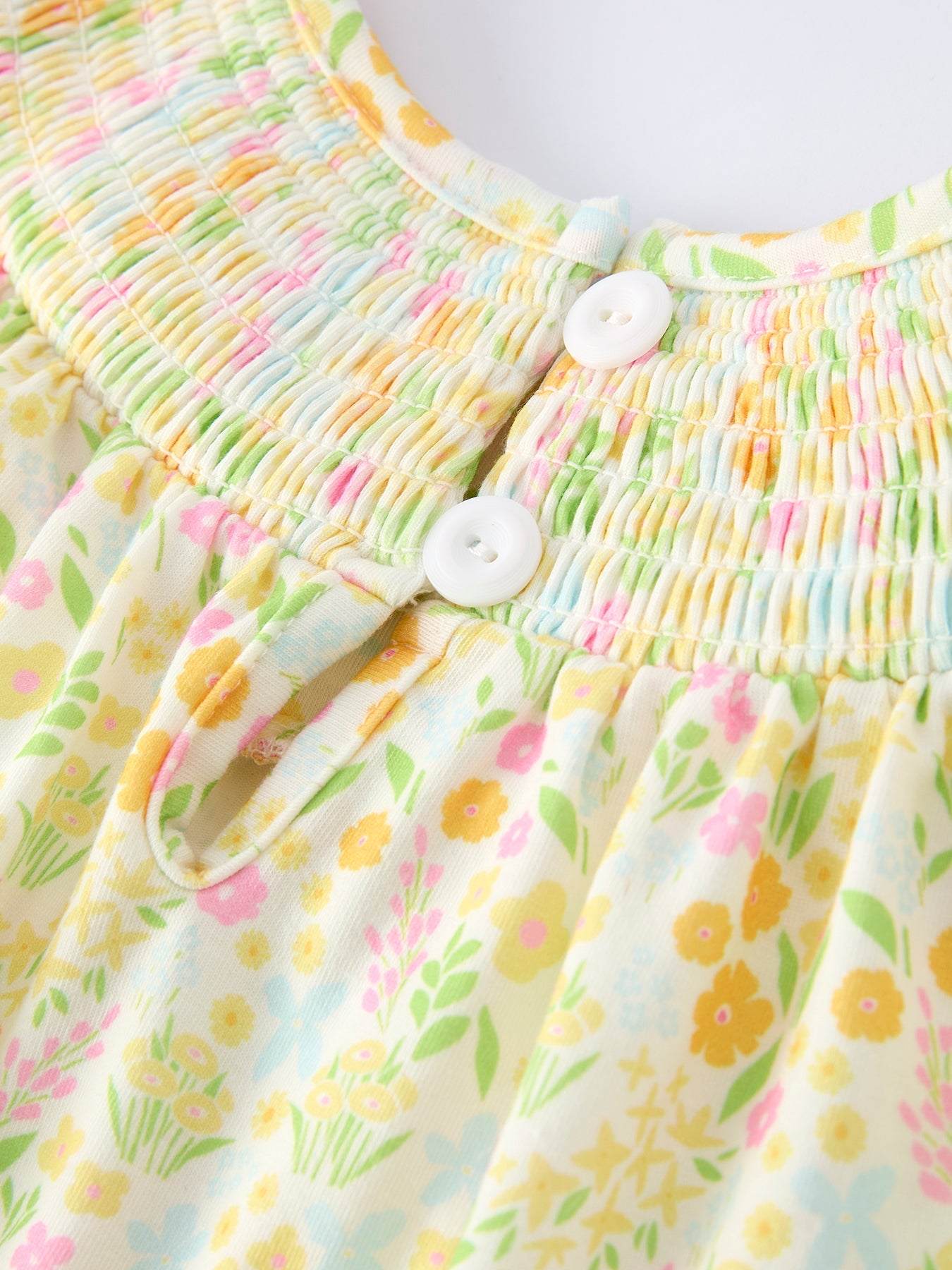 Spring Floral Smocked Girl Dress fabric and material close-up
