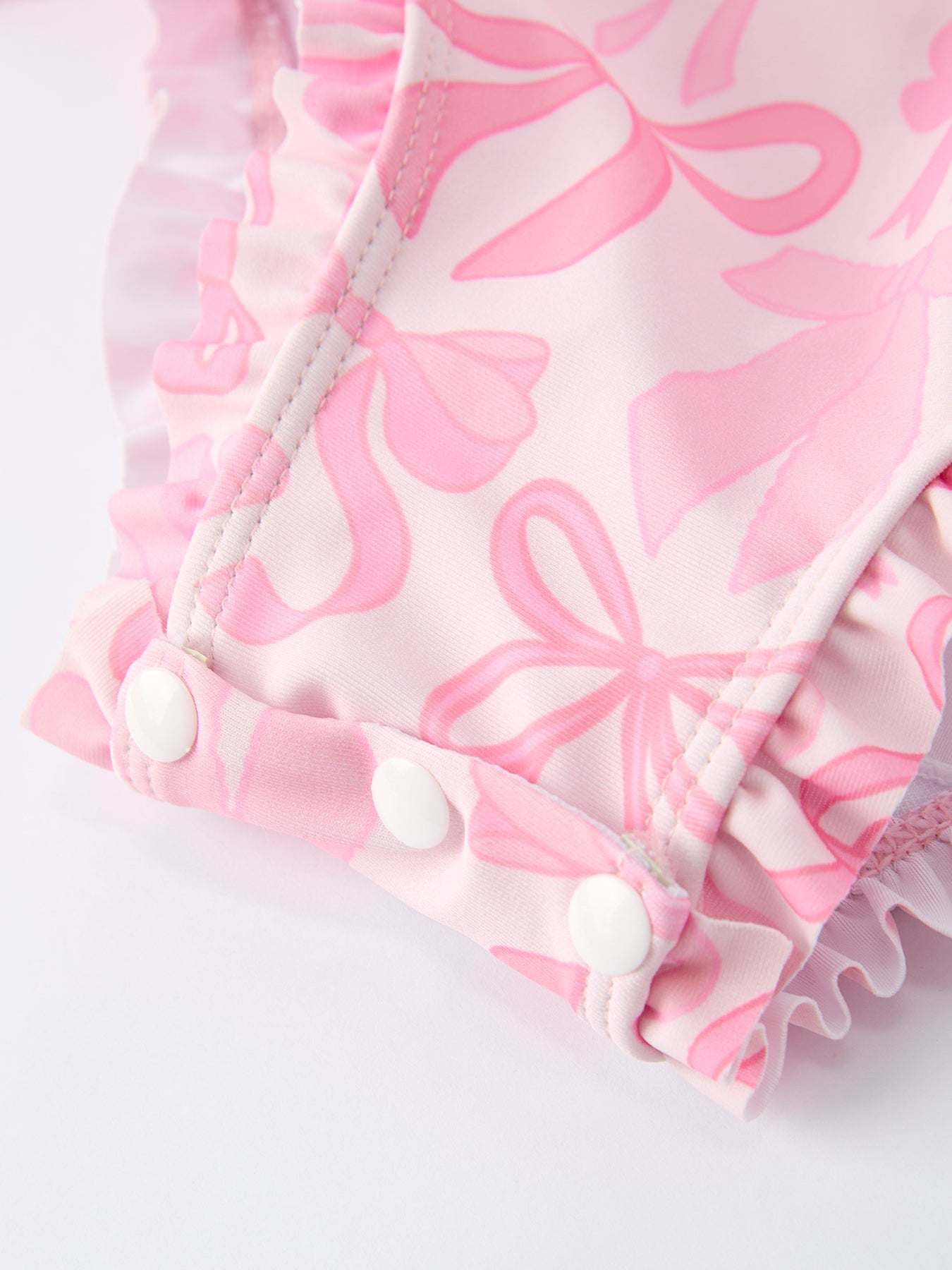 Summer Bow Print Girls Long Sleeve Ruffle One Piece Swimsuit