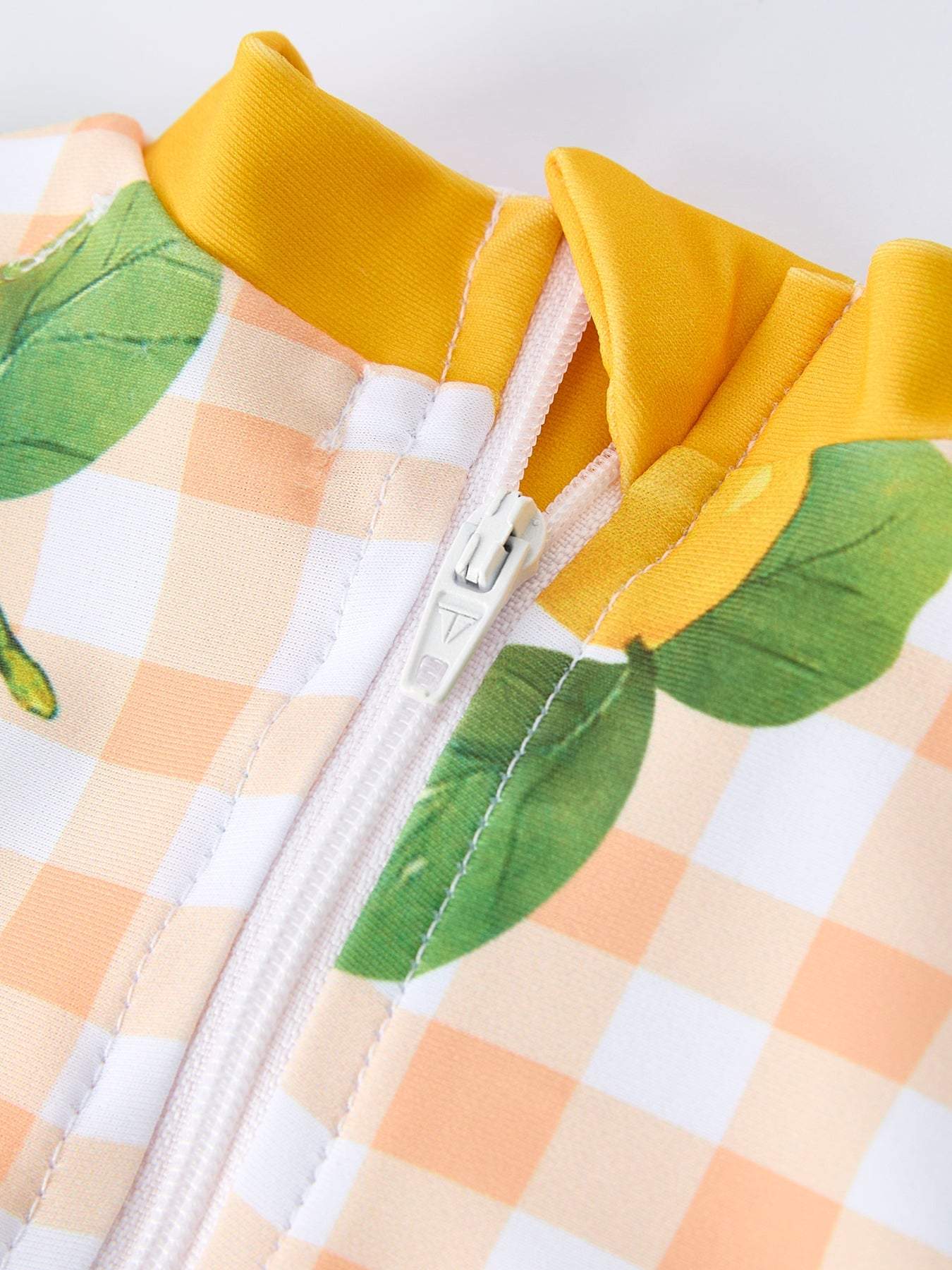 Lemon Print Long Sleeve Girls One Piece Swimsuit fabric and material close-up