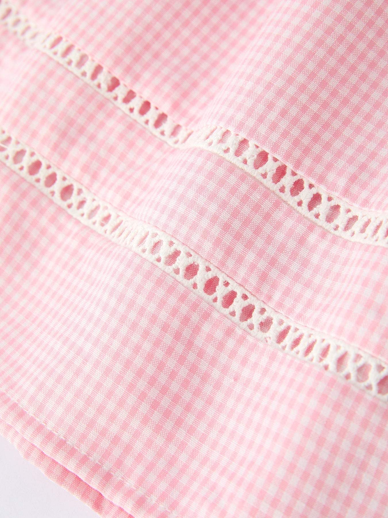 Pink Smocked Church Christ Bishop Christening Girls Dress fabric and material close-up