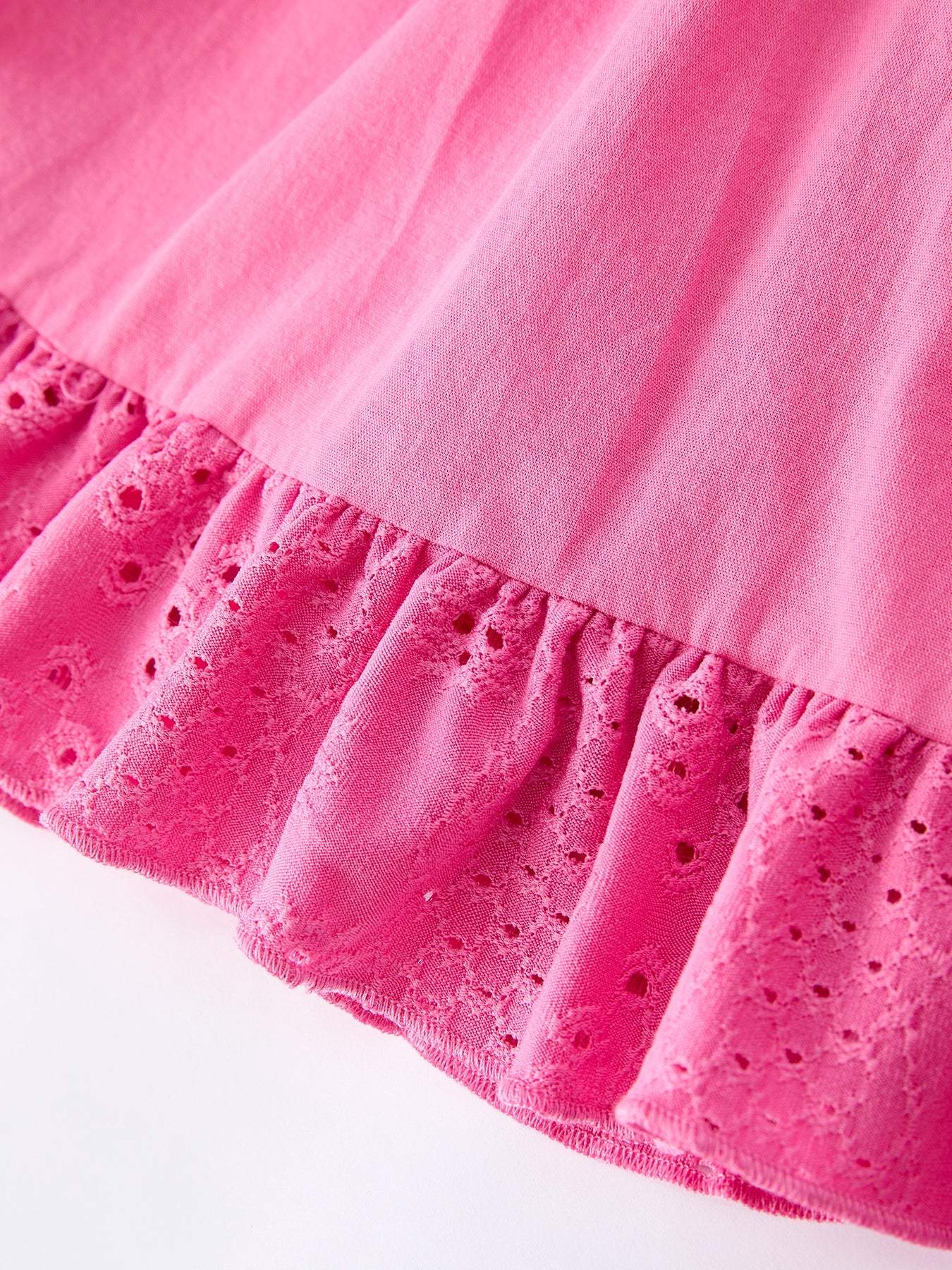 Pink Girl Smocked Ruffle Dress fabric and material close-up