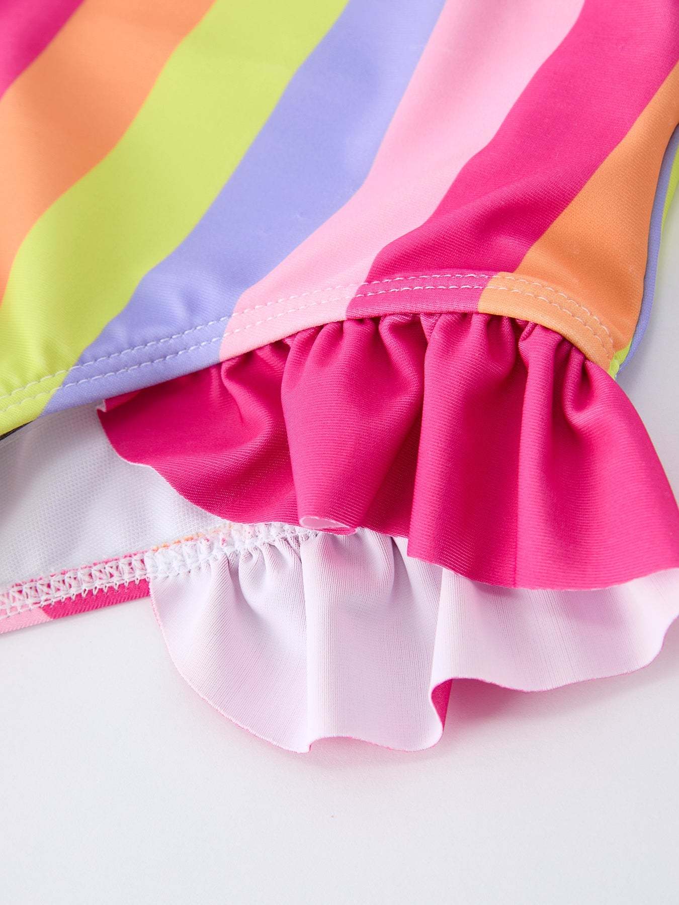 Summer Rainbow Striped Girls Two Piece Swimsuit fabric and material close-up