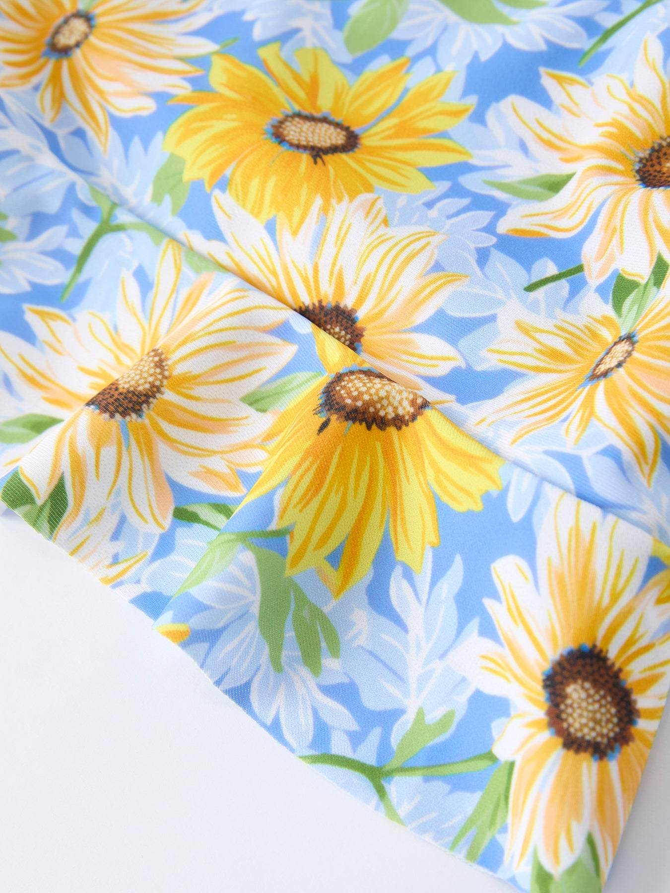 Summer Sunflower Gingham Girls Two-Piece Swimsuit