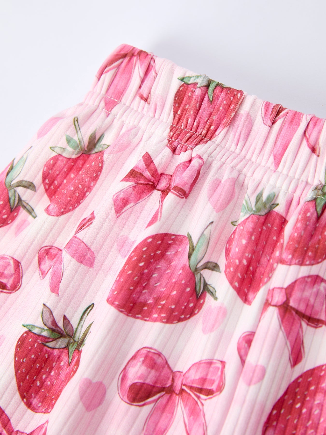 Spring Strawberry Bow Short Sleeve Shorts Pajama Set