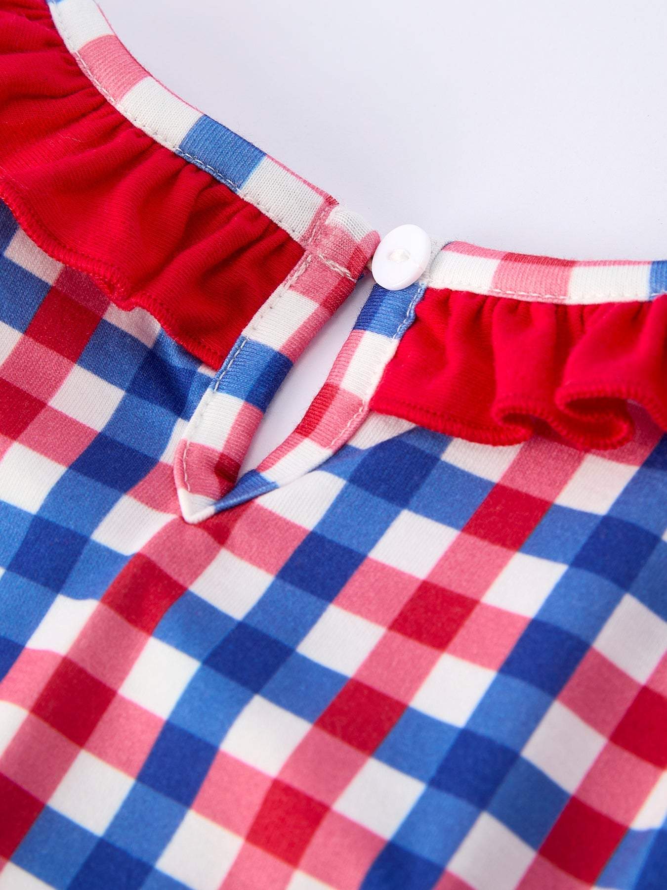 4th of July Plaid Flag Girl Dress With Bow - fabric and material close-up