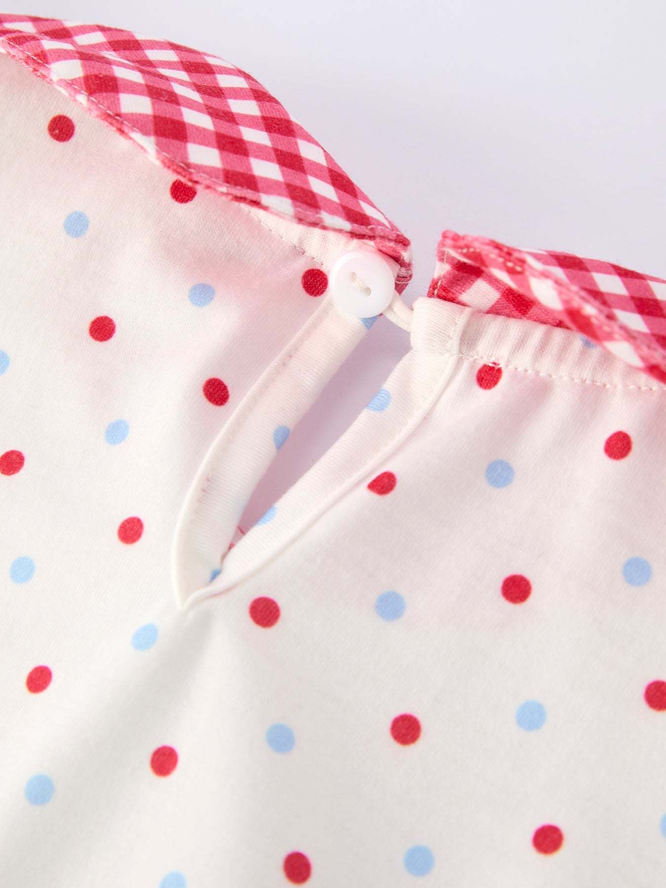 4th of July Dot Girls Dress Bow Ruffle Peter Pan Collar - fabric and material close-up