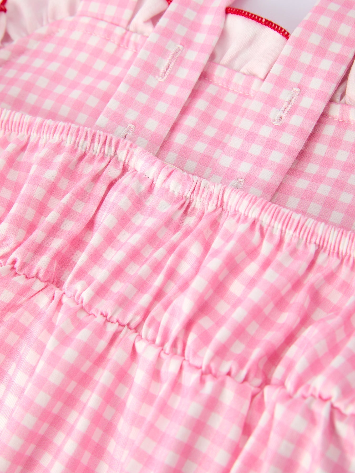 4th of July Plaid Girls Dress Bow Ruffle - fabric and material close-up