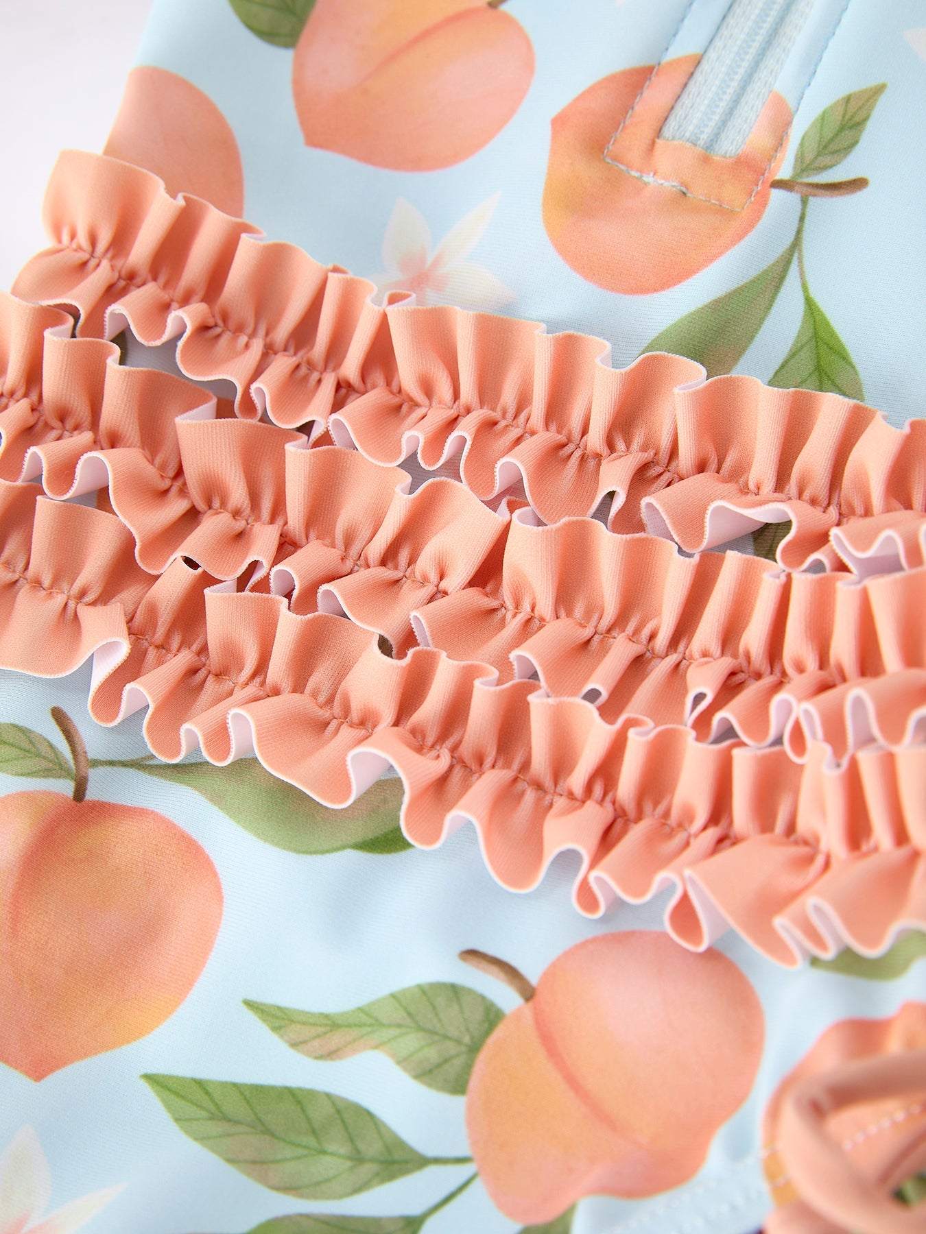 Summer Peach Girl Long Sleeve Ruffle One Piece Swimsuit, fabric and material close-up