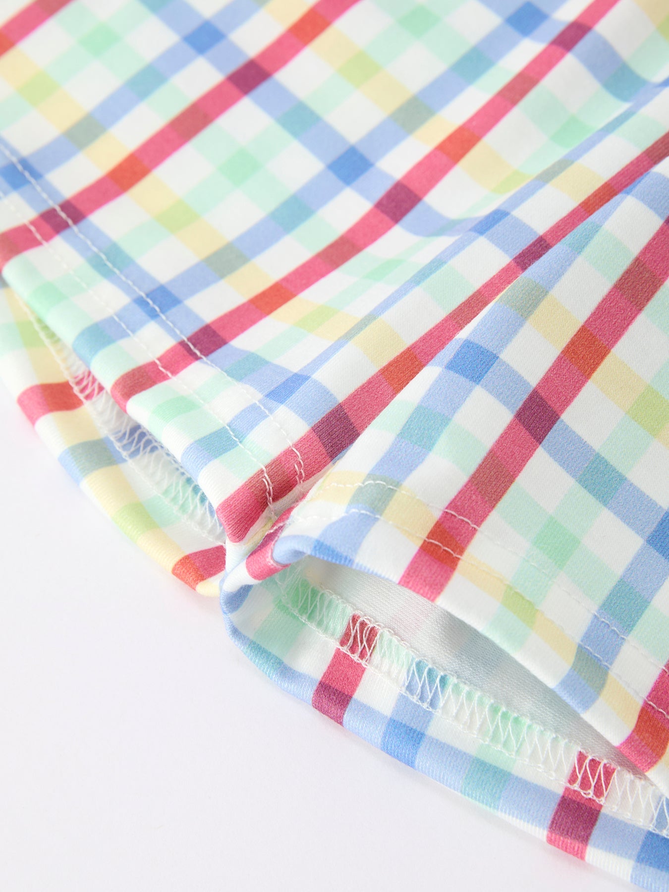 Boys Back To School Dog Plaid Short Set Applique Outfit - fabric and material close-up