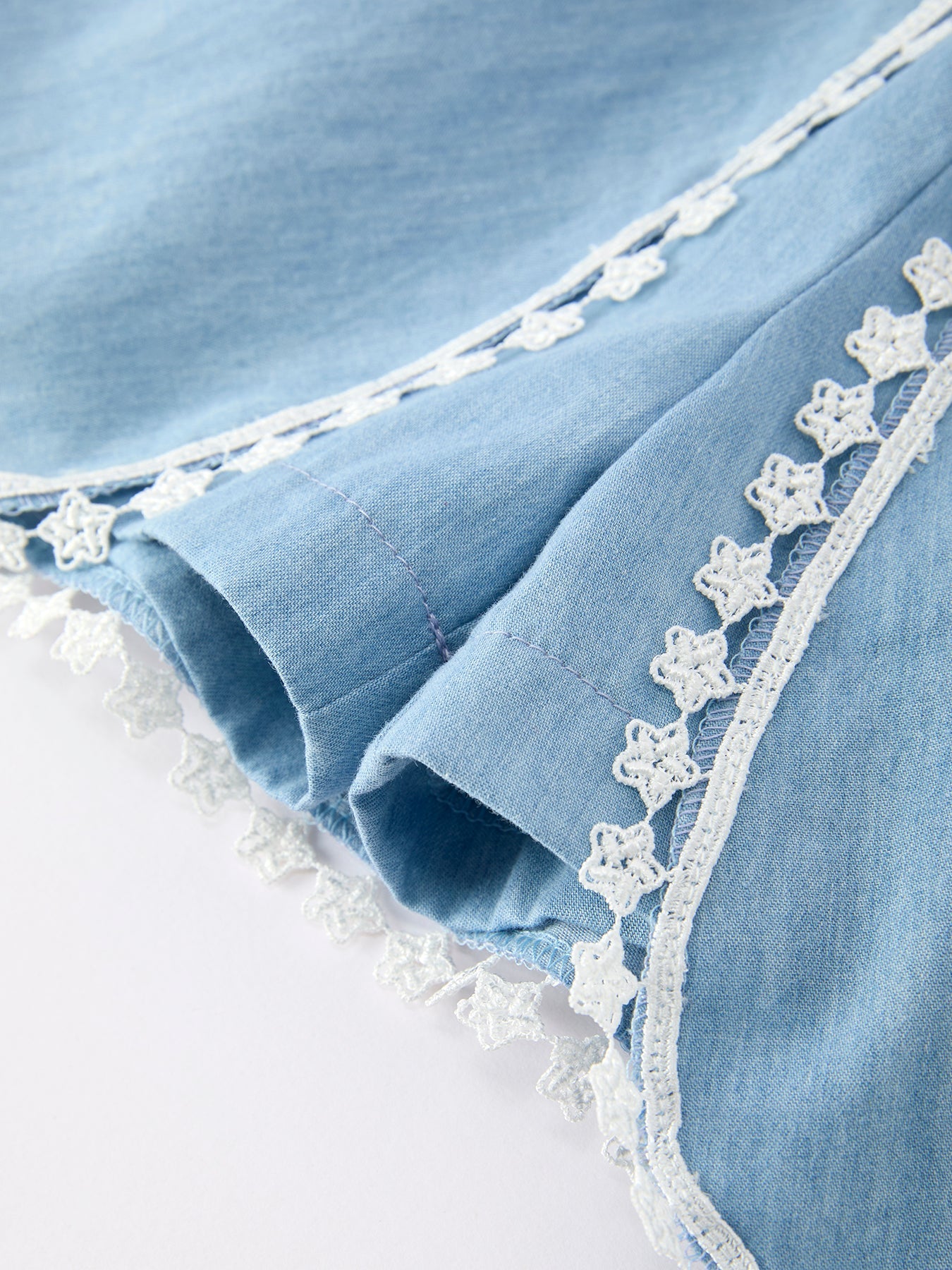 4th of July USA Chenille Girls Romper Dress Denim Lace Trim - fabric and material close-up