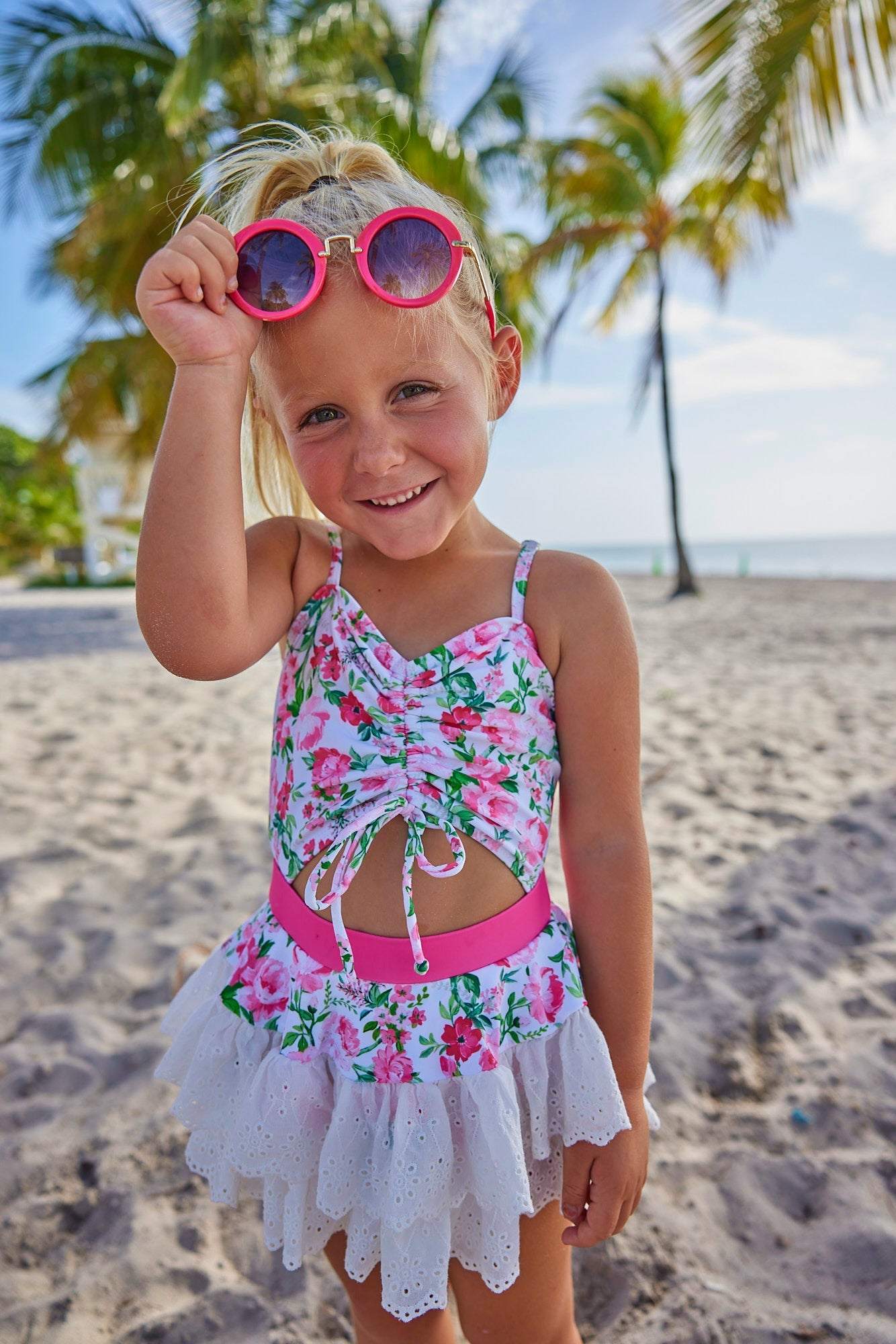 Sunset Floral One Piece Swimsuit side view