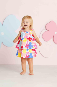 Multi-floral tiered dress detail view