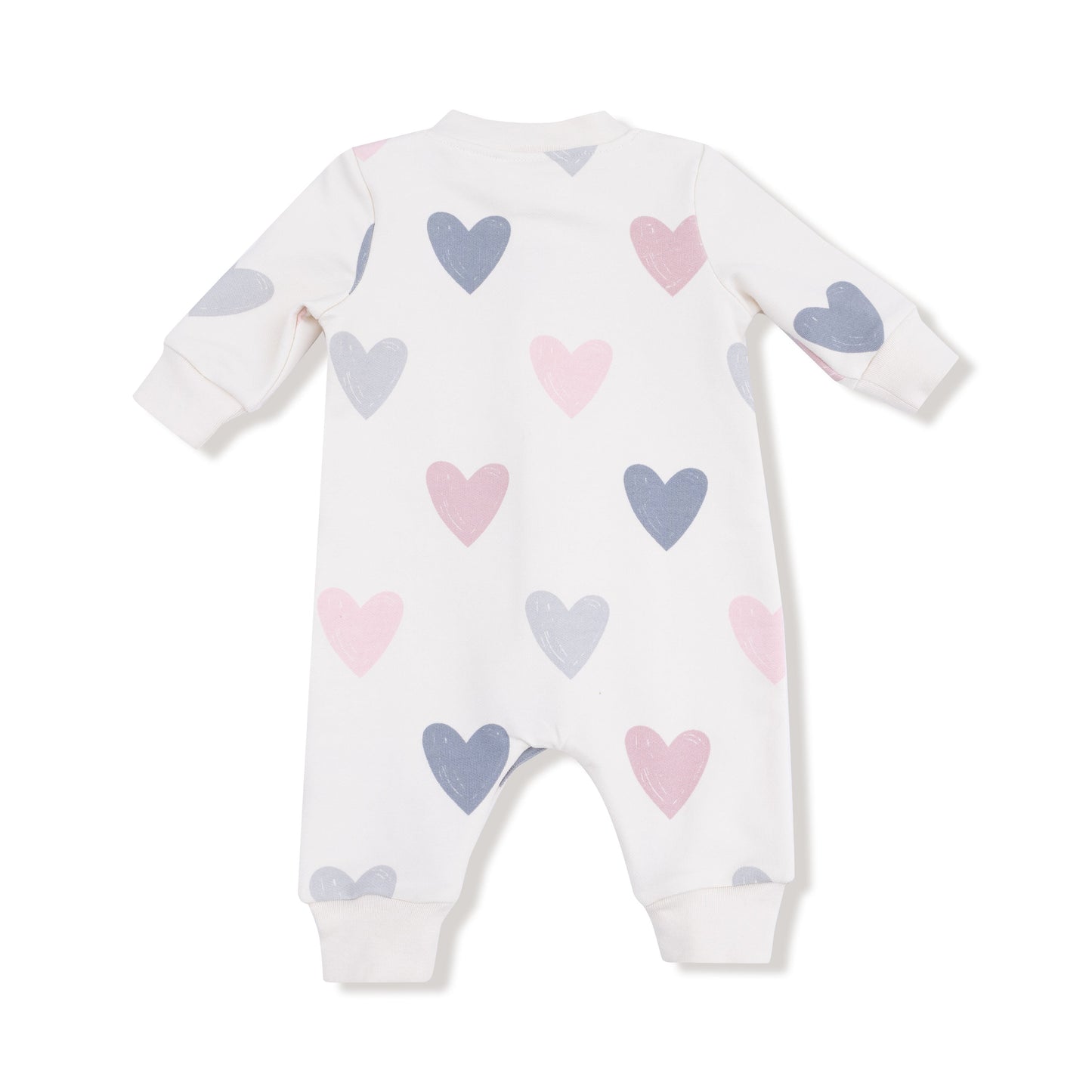 Hearts baseball collar romper placket detail view