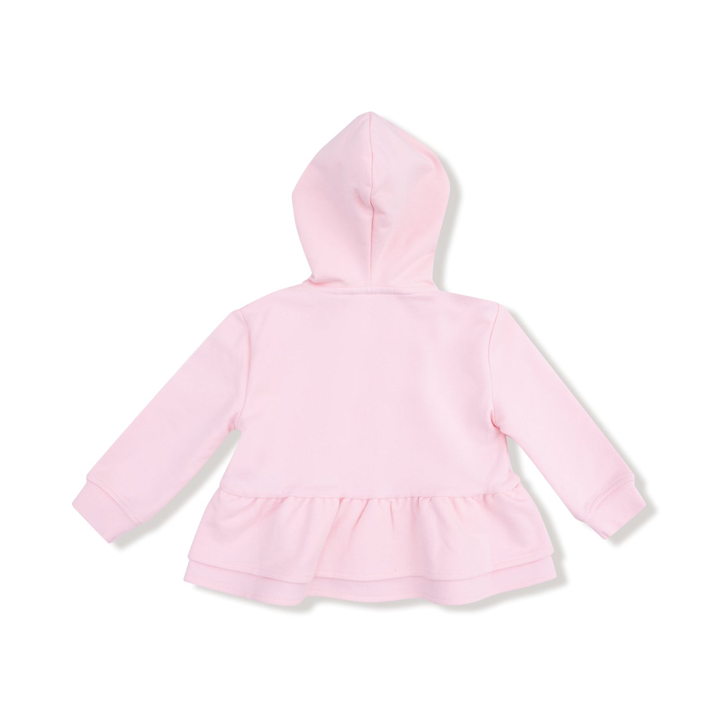 Varsity pink zip peplum hoodie detail view