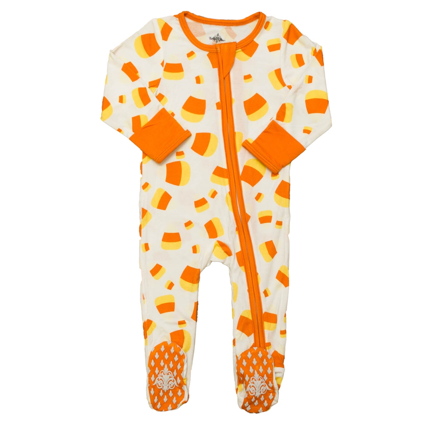 Candy corn bamboo romper front view