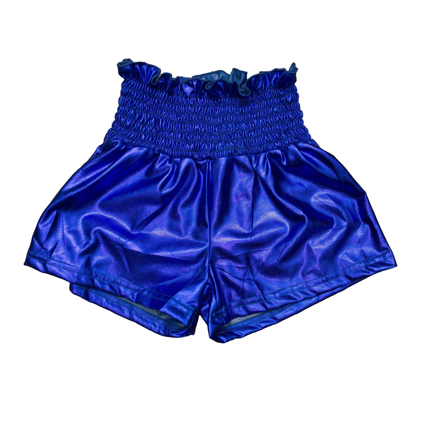 Royal Blue Metallic Swing Shorts with high elastic waistband and shiny finish