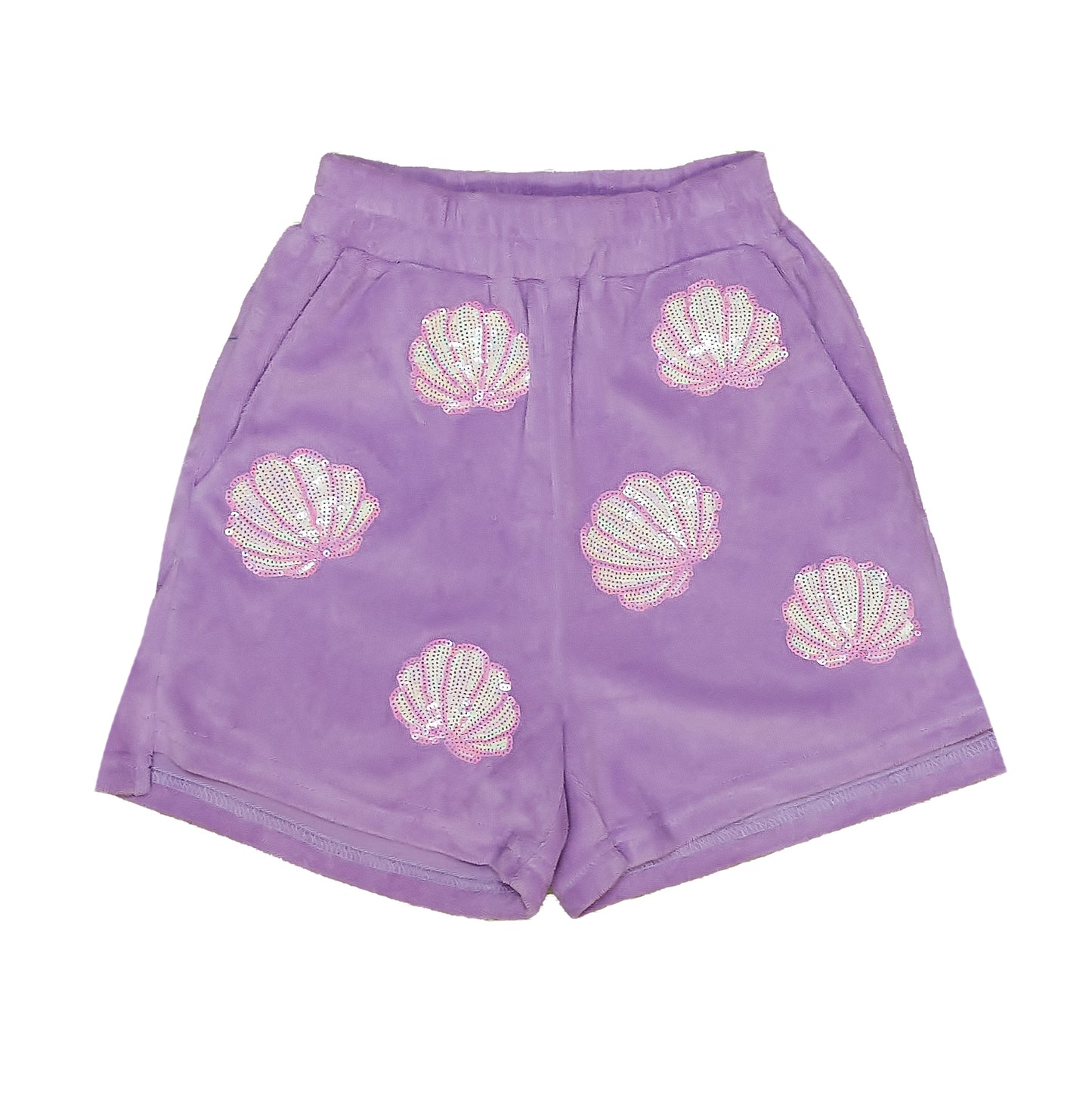 Lavender Terry Cloth Seashell Shorts - side view
