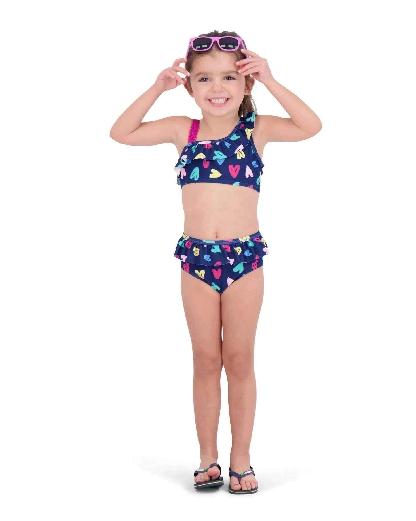 Two Piece Ruffle Bathing Suit - Navy swimsuit detail view