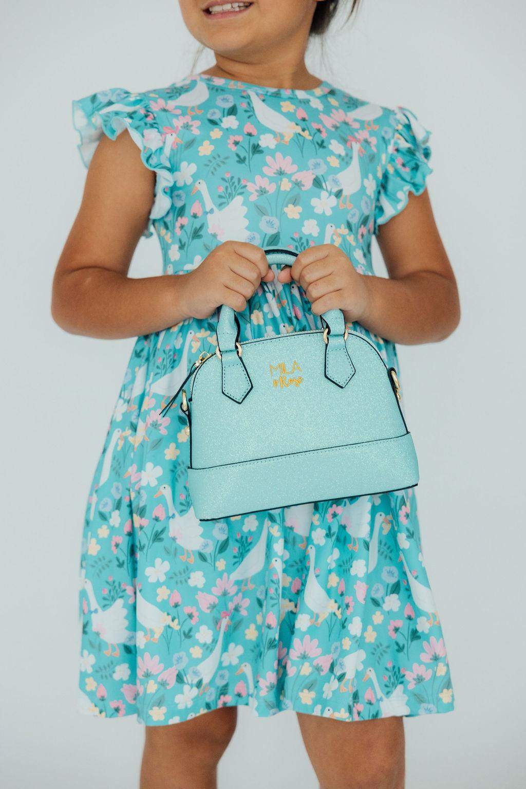 Aqua Glitter Girl's Crossbody Purse back view