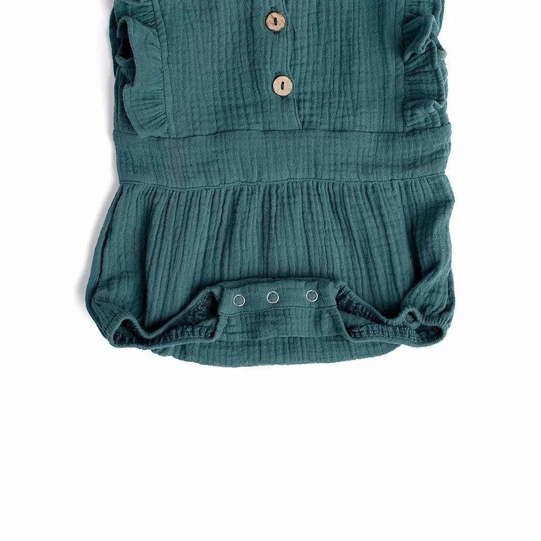 Backless Cotton Romper PEACOCK side view