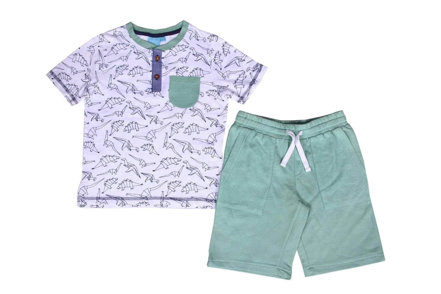Origami Dino 2 Piece Boys Top and Shorts Set front view