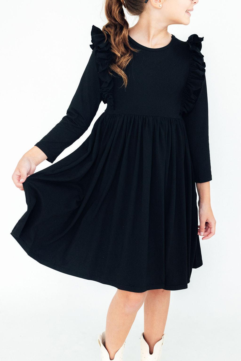 Black L/S Ruffle Twirl Dress