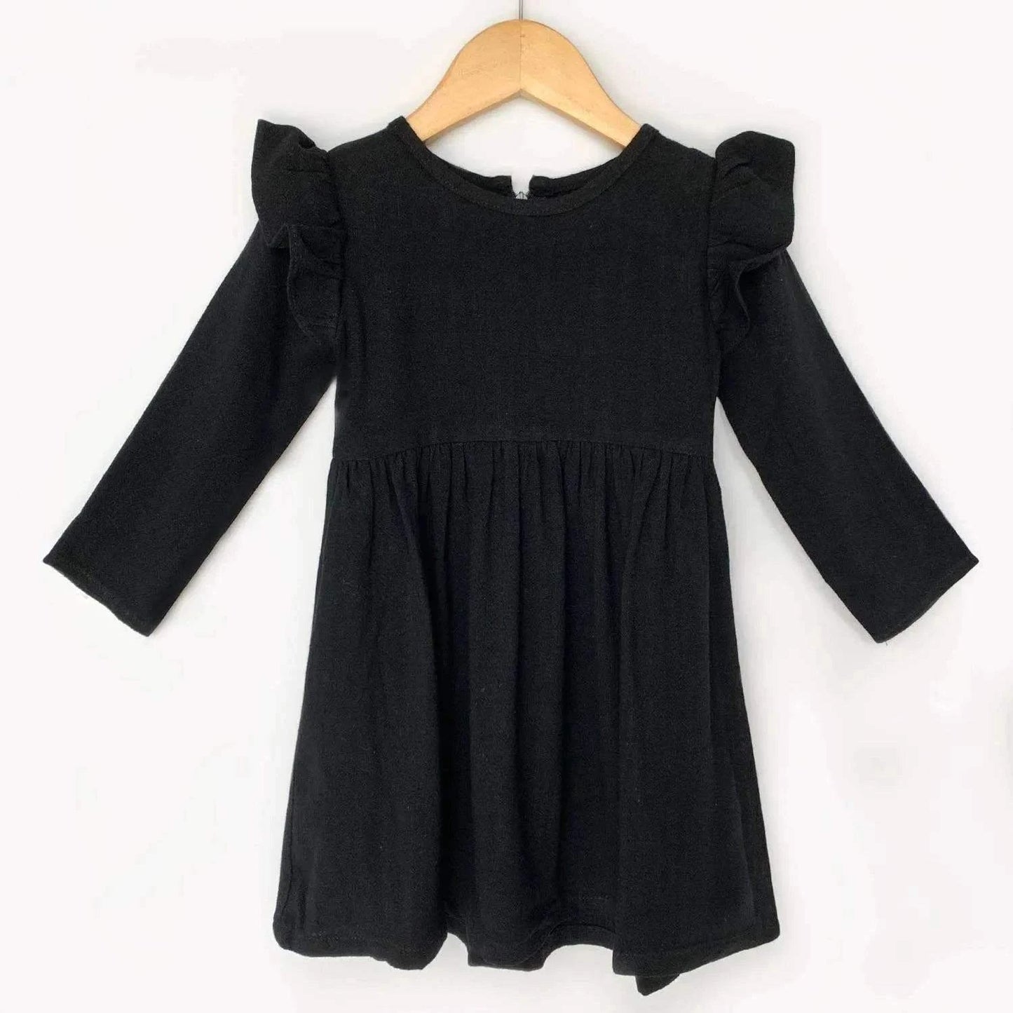 Black Long Sleeve Linen Dress front view