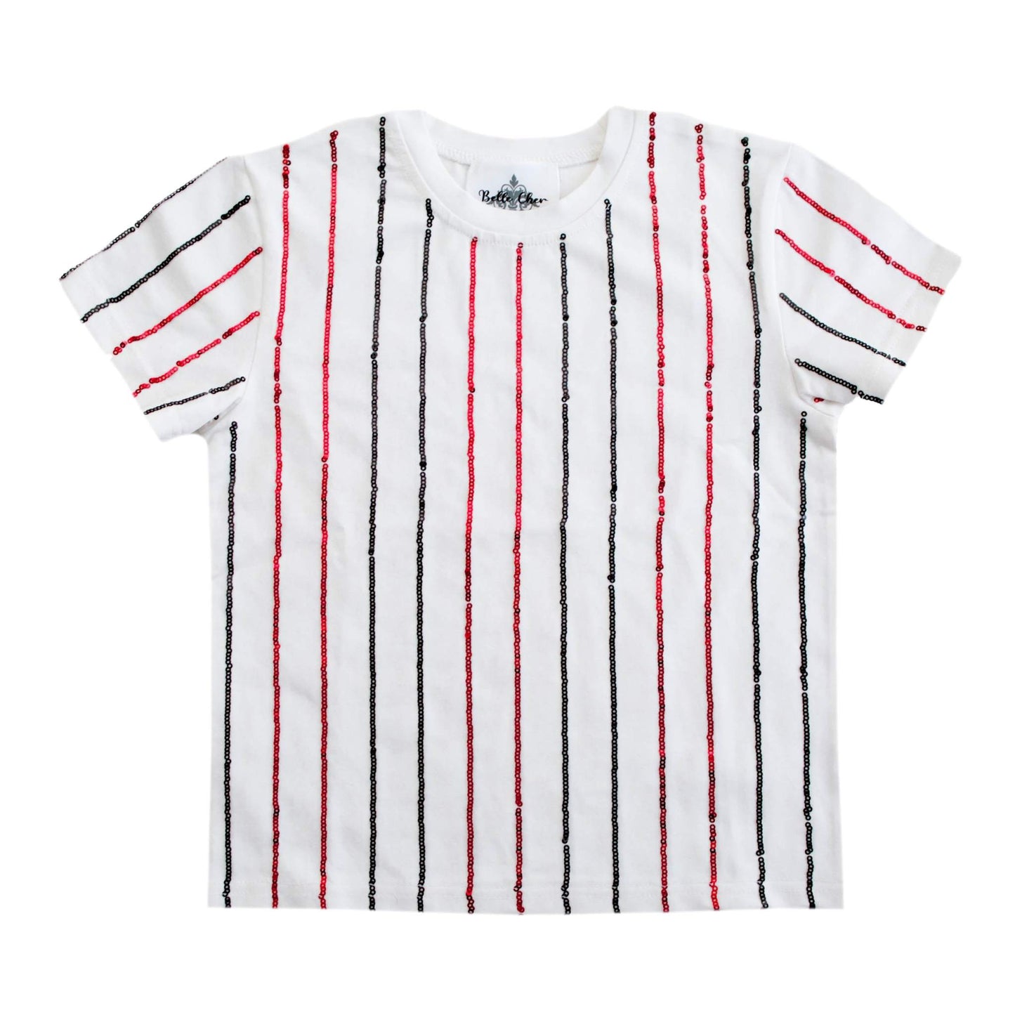 Black and Red Sequin Striped Kid Shirt