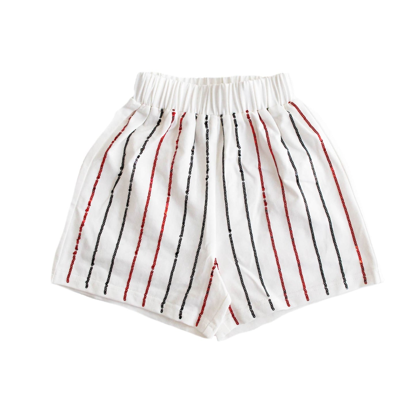 Black and Red Sequin Striped Kid Shorts
