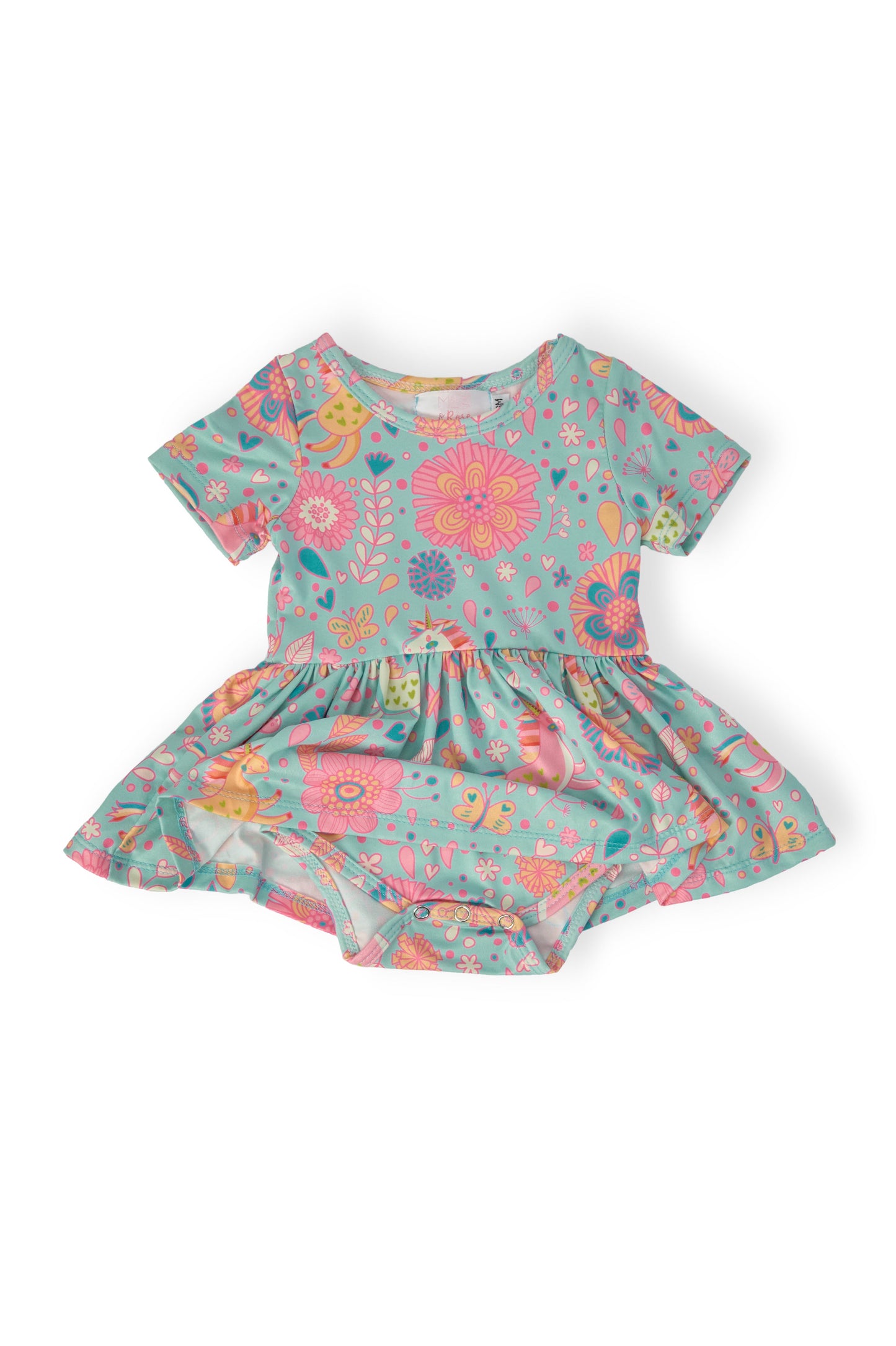 Blue Retro Unicorns S/S Twirl Bodysuit