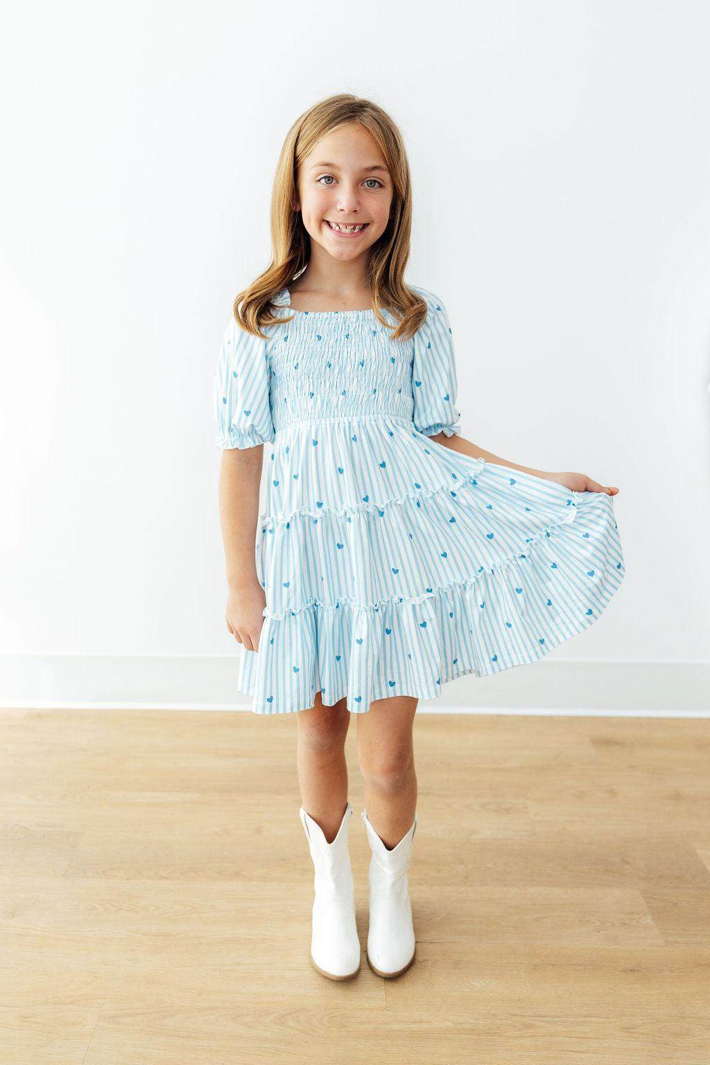 Blueberry Kisses Smocked Ruffle Dress back view