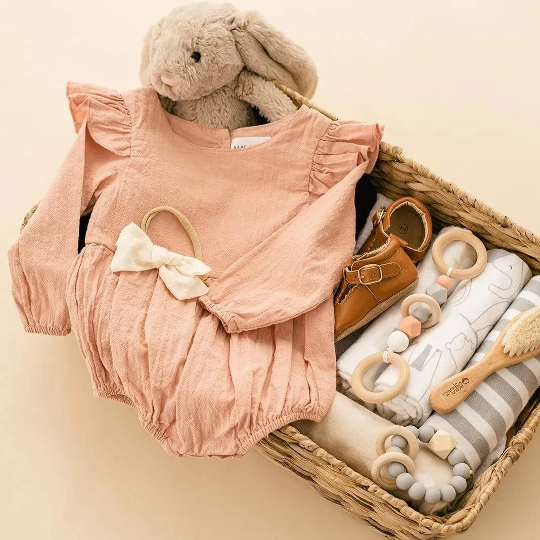 Blush Flutter Sleeve Linen Baby Romper