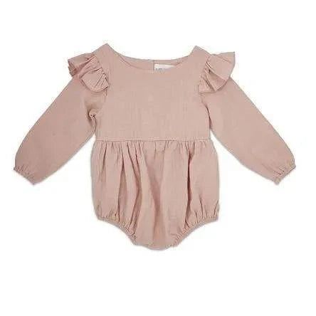 Blush Flutter Sleeve Linen Baby Romper