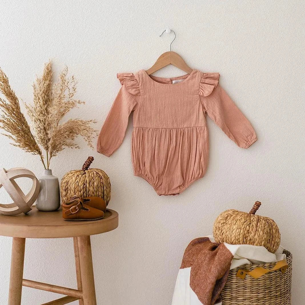 Blush Flutter Sleeve Linen Baby Romper