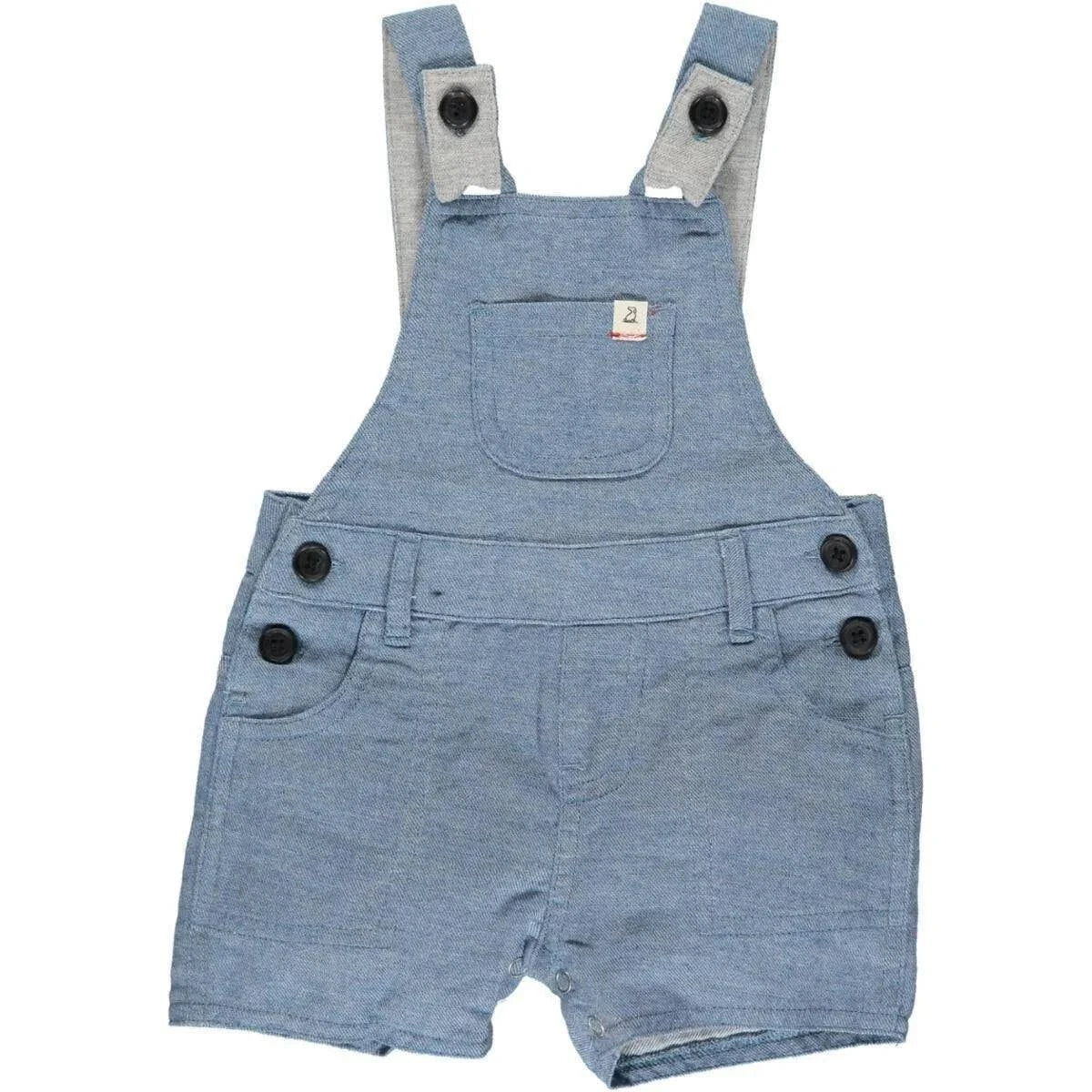 Blue Bowline shortie overalls front view