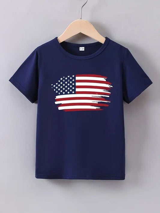 Boys Patriotic Brushstroke Flag Tee