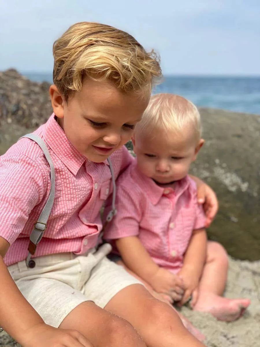 Coral Seersucker Short Sleeved Onesie