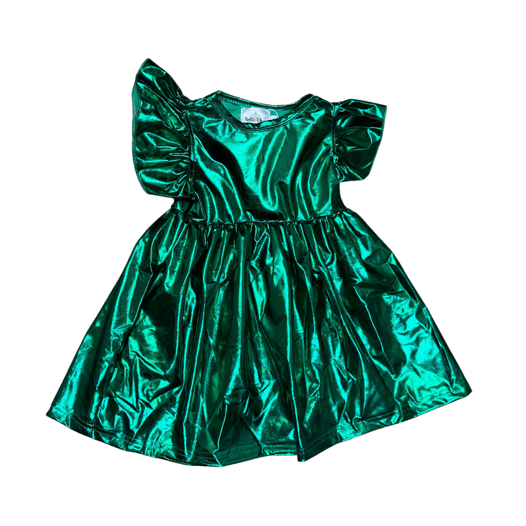 Emerald Green Metallic Kid Dress