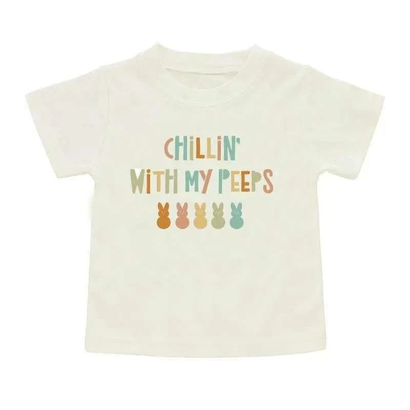 Chillin with My Peeps Easter Cotton Toddler Kids Tee Shirt bodysuit detail view